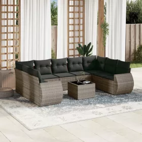    10 részes szürke polyrattan kerti ülőgarnitúra párnákkal