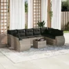  10 részes világosszürke polyrattan kerti ülőgarnitúra párnákkal