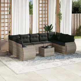    10 részes világosszürke polyrattan kerti ülőgarnitúra párnákkal
