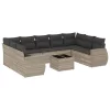  10 részes világosszürke polyrattan kerti ülőgarnitúra párnákkal