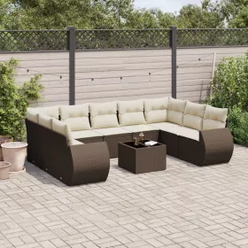    10 részes barna polyrattan kerti ülőgarnitúra párnákkal