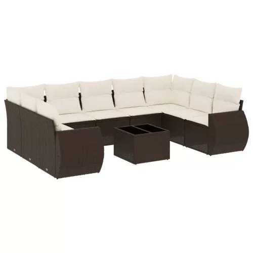  10 részes barna polyrattan kerti ülőgarnitúra párnákkal