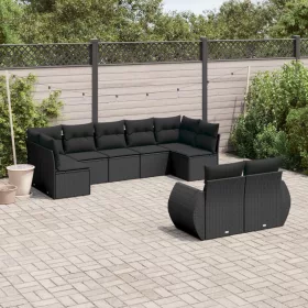    9 részes fekete polyrattan kerti ülőgarnitúra párnákkal