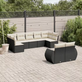    9 részes fekete polyrattan kerti ülőgarnitúra párnákkal