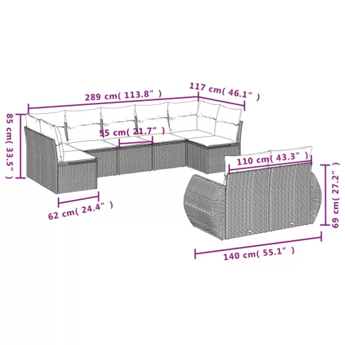 9 részes fekete polyrattan kerti ülőgarnitúra párnákkal
