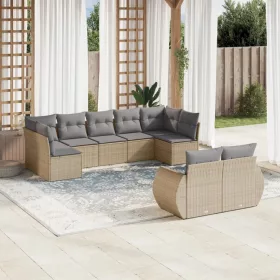    9 részes bézs polyrattan kerti ülőgarnitúra párnákkal