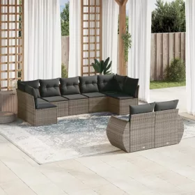    9 részes szürke polyrattan kerti ülőgarnitúra párnákkal