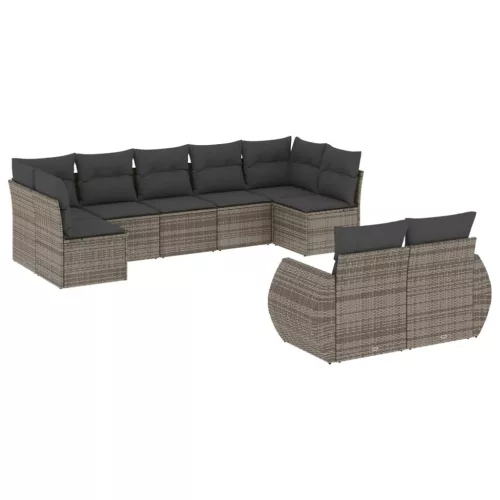  9 részes szürke polyrattan kerti ülőgarnitúra párnákkal