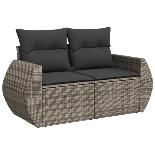 9 részes szürke polyrattan kerti ülőgarnitúra párnákkal