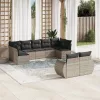  9 részes világosszürke polyrattan kerti ülőgarnitúra párnával
