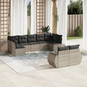   9 részes világosszürke polyrattan kerti ülőgarnitúra párnával