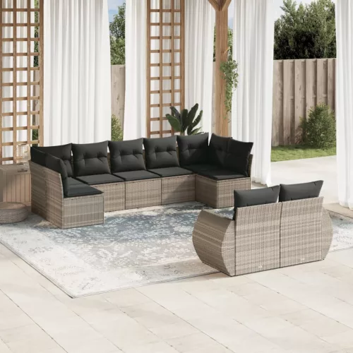  9 részes világosszürke polyrattan kerti ülőgarnitúra párnával