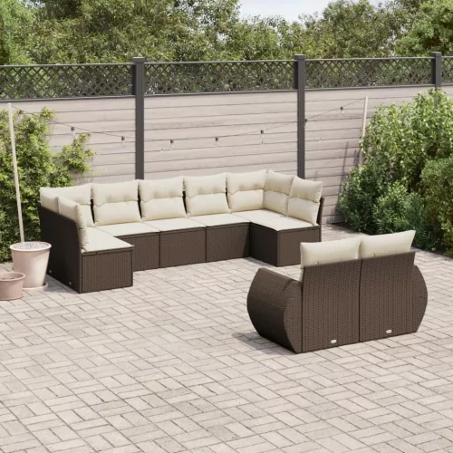  9 részes barna polyrattan kerti ülőgarnitúra párnákkal