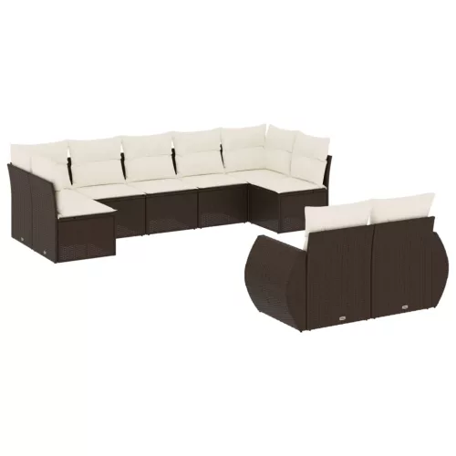  9 részes barna polyrattan kerti ülőgarnitúra párnákkal