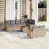  10 részes bézs polyrattan kerti ülőgarnitúra párnával
