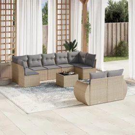    10 részes bézs polyrattan kerti ülőgarnitúra párnával