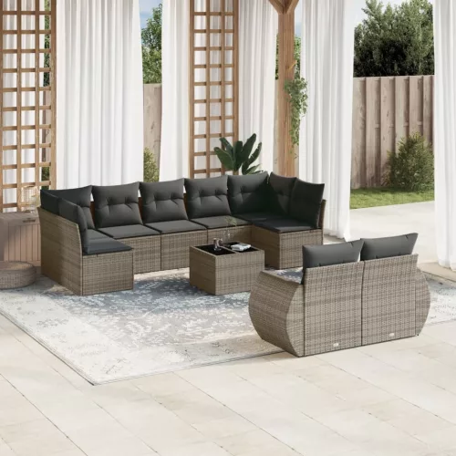  10 részes szürke polyrattan kerti ülőgarnitúra párnákkal