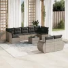  10 részes világosszürke polyrattan kerti ülőgarnitúra párnákkal