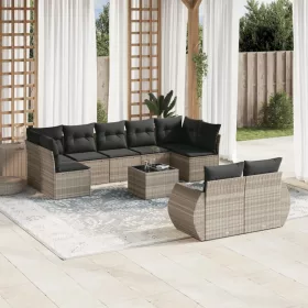    10 részes világosszürke polyrattan kerti ülőgarnitúra párnákkal