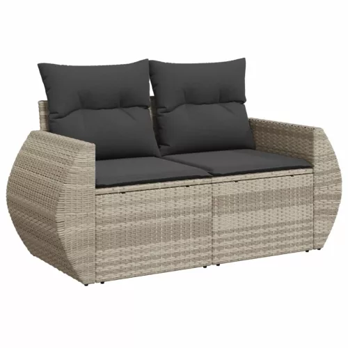  10 részes világosszürke polyrattan kerti ülőgarnitúra párnákkal