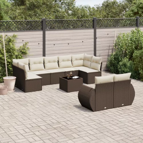  10 részes barna polyrattan kerti ülőgarnitúra párnákkal