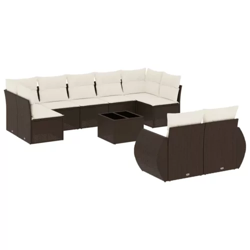  10 részes barna polyrattan kerti ülőgarnitúra párnákkal