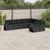  9 részes fekete polyrattan kerti ülőgarnitúra párnákkal