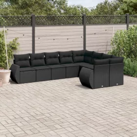    9 részes fekete polyrattan kerti ülőgarnitúra párnákkal