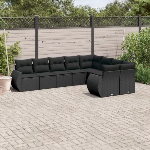  9 részes fekete polyrattan kerti ülőgarnitúra párnákkal