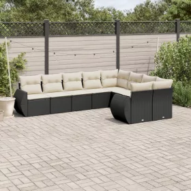    9 részes fekete polyrattan kerti ülőgarnitúra párnákkal