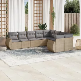   9 részes bézs polyrattan kerti ülőgarnitúra párnákkal
