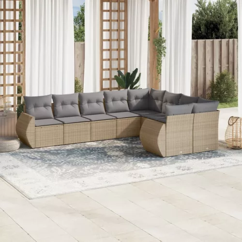  9 részes bézs polyrattan kerti ülőgarnitúra párnákkal