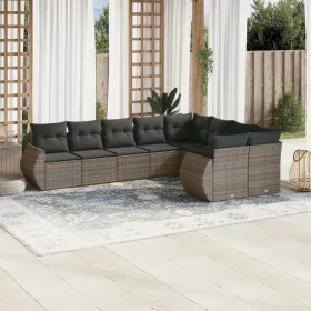    9 részes szürke polyrattan kerti ülőgarnitúra párnákkal