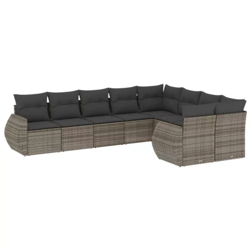  9 részes szürke polyrattan kerti ülőgarnitúra párnákkal