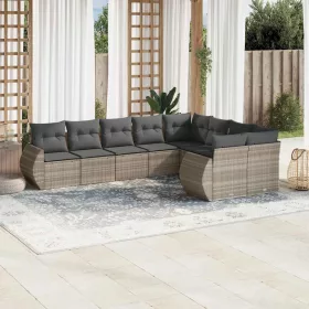    9 részes világosszürke polyrattan kerti ülőgarnitúra párnával