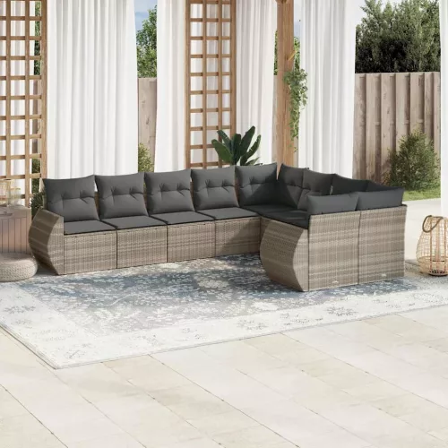  9 részes világosszürke polyrattan kerti ülőgarnitúra párnával