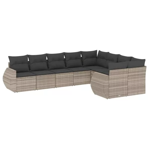  9 részes világosszürke polyrattan kerti ülőgarnitúra párnával