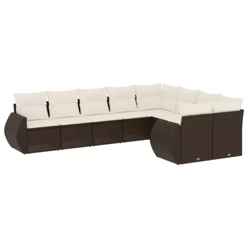  9 részes barna polyrattan kerti ülőgarnitúra párnákkal