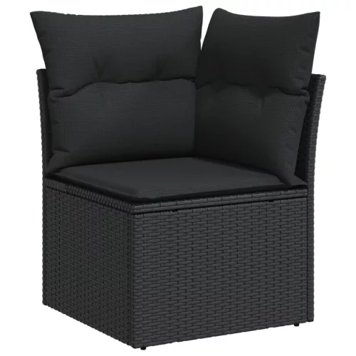  10 részes fekete polyrattan kerti ülőgarnitúra párnákkal