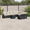  10 részes fekete polyrattan kerti ülőgarnitúra párnákkal