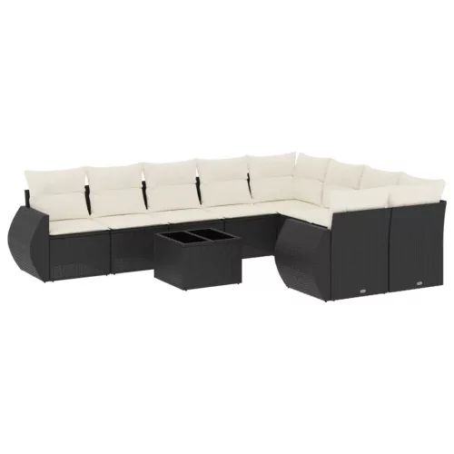  10 részes fekete polyrattan kerti ülőgarnitúra párnákkal