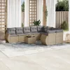  10 részes bézs polyrattan kerti ülőgarnitúra párnával