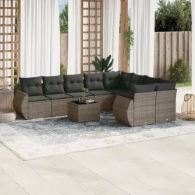    10 részes szürke polyrattan kerti ülőgarnitúra párnákkal