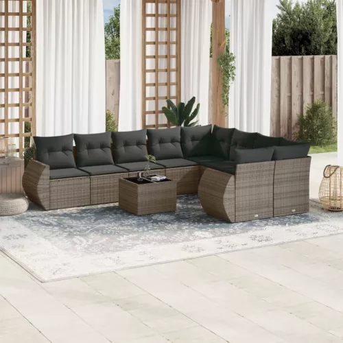  10 részes szürke polyrattan kerti ülőgarnitúra párnákkal