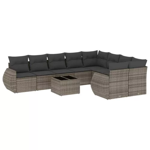  10 részes szürke polyrattan kerti ülőgarnitúra párnákkal