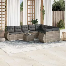    10 részes világosszürke polyrattan kerti ülőgarnitúra párnákkal