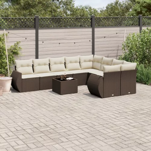  10 részes barna polyrattan kerti ülőgarnitúra párnákkal