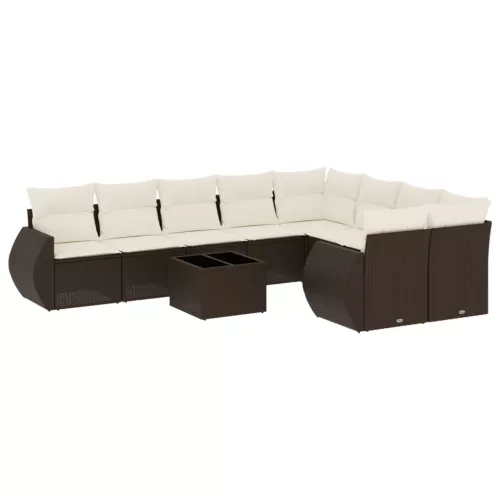  10 részes barna polyrattan kerti ülőgarnitúra párnákkal