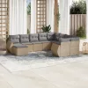  10 részes bézs polyrattan kerti ülőgarnitúra párnával