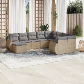    10 részes bézs polyrattan kerti ülőgarnitúra párnával